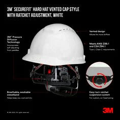 3M™ SecureFit™ Hard Hat Vented Cap Style with Ratchet Adjustment