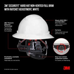3M™ SecureFit™ Hard Hat Non-Vented Full Brim with Ratchet Adjustment