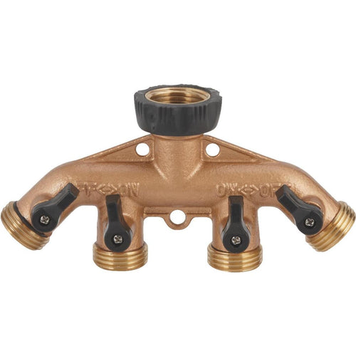 Best Garden Brass 4-Way Hose Shutoff Manifold