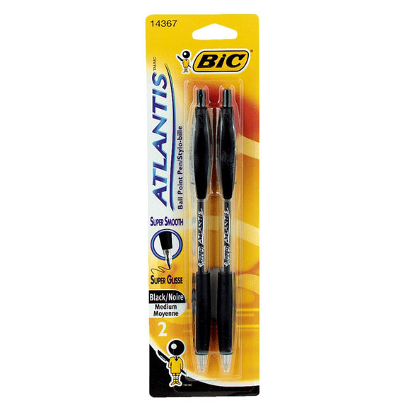 Bic Atlantis Medium Point Black Ball Point Pen (2-Pack)